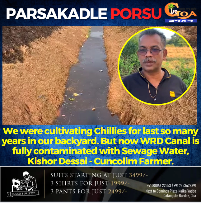 InGoa24x7's tweet photo. We were cultivating Chillies for last so many years in our backyard. But now WRD Canal is fully contaminated with Sewage Water, Kishor Dessai - Cuncolim Farmer.

#Goa #GoaNews #porsu #Cuncolim #farmer https://t.co/4VBJbHMDdX
