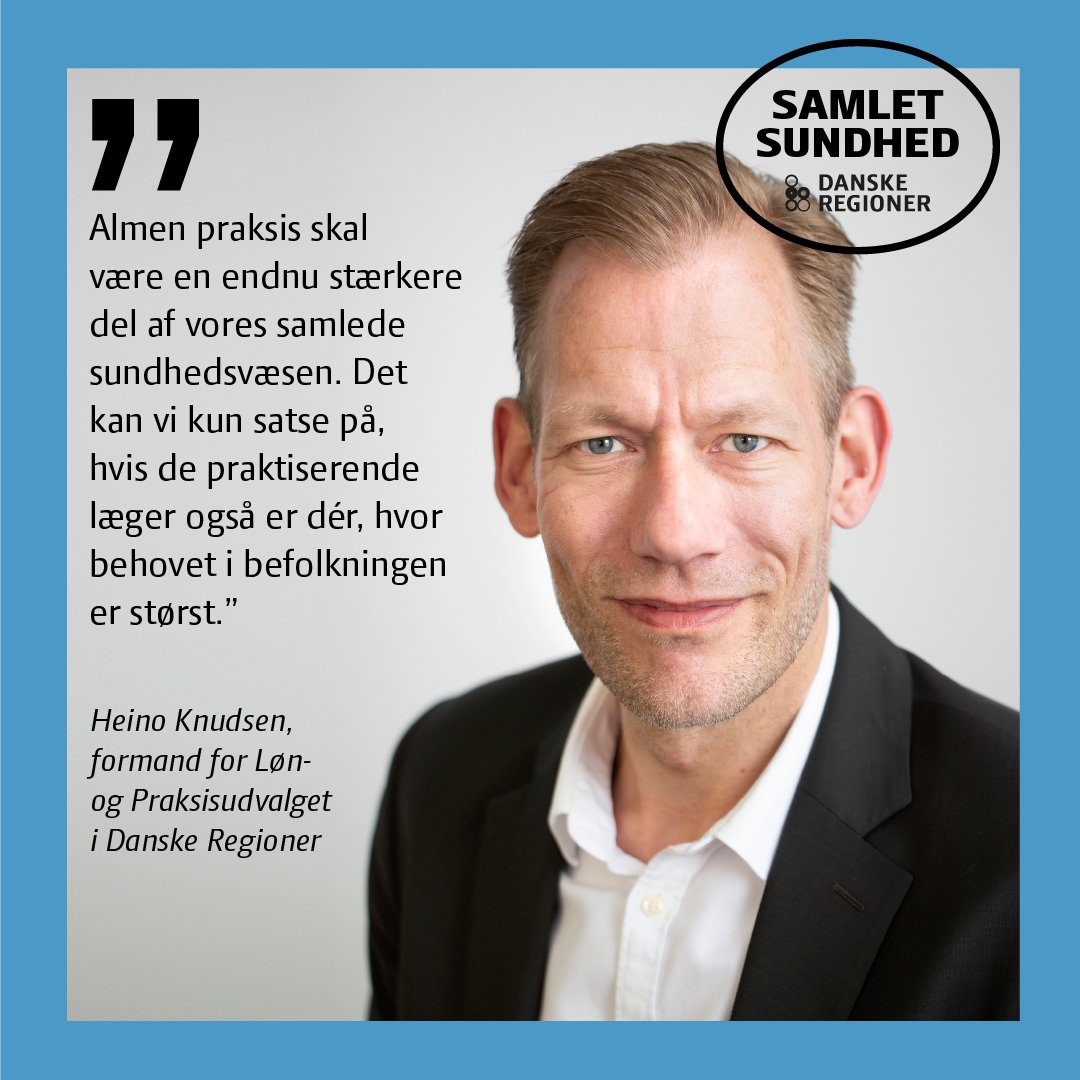 Nyt udspil fra Danske Regioner vil styrke almen praksis - i tråd med vort reformønske om et samlet sundhedsvæsen til gavn for patienterne. Heino Knudsen: ”Almen praksis skal være en endnu stærkere del”. Læs nyhed regioner.dk/services/nyhed…
#SamletSundhed #sundpol