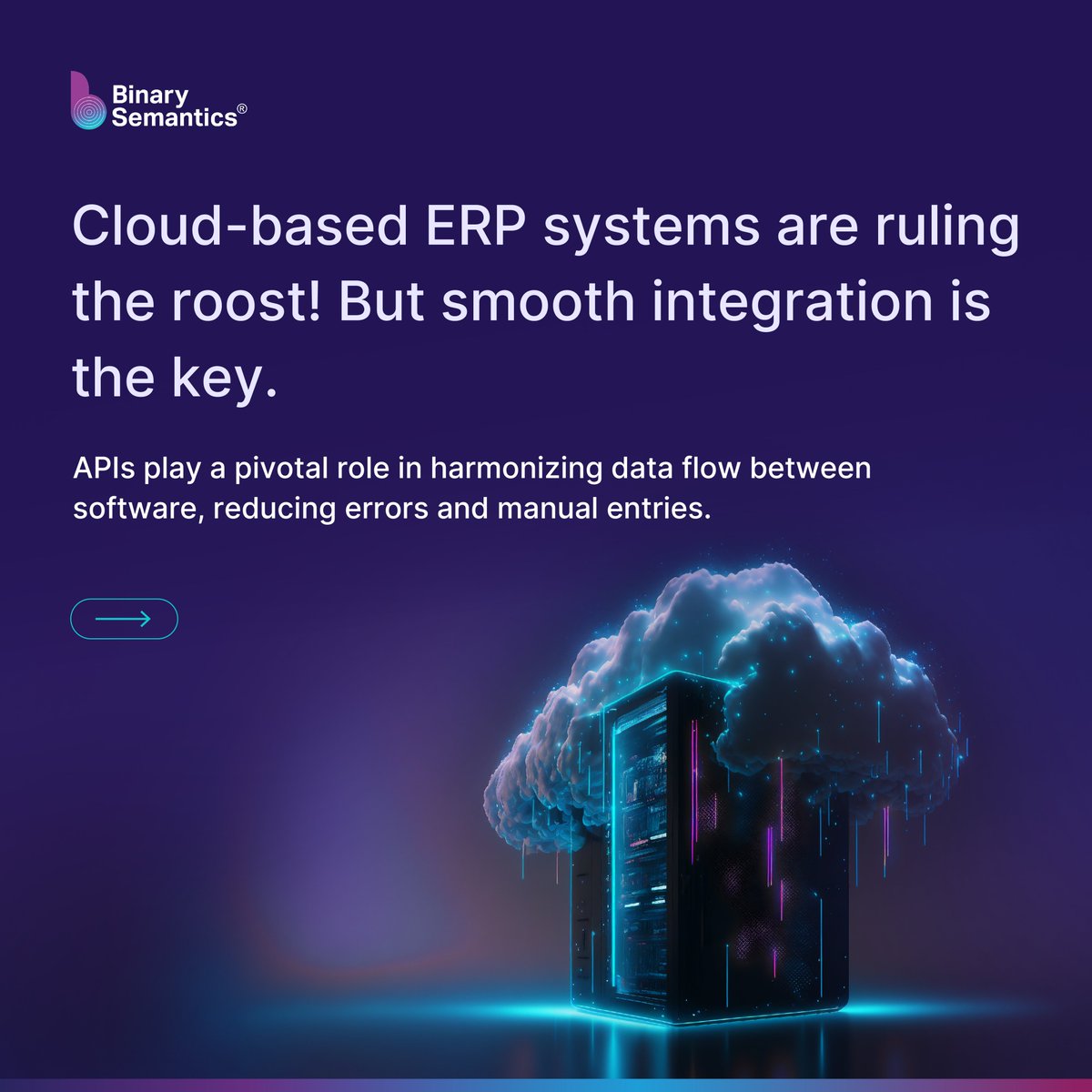 BinarySemantic's tweet image. Unlock the power of seamless integration with APIs in cloud-based ERPs! Dive into the world of binary semantics for enhanced data harmony. Discover more on our website👉binarysemantics.com

#ERPintegration #CloudERP #ERPsystems #DigitalTransformation #CloudSolutions