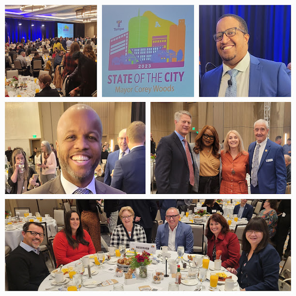 EVPLewis's tweet photo. Exciting event at @OmniHotels in @DowntownTempe the @Tempegov “State of the City” #SOC23 hosted by @TempeChamber Colin Diaz featured speaker @mayorcoreywoods thanks to our @ASU @EVPartnership Research Park Team for the invite & @MaricopaCounty @JackSellers & @mesacc Dr. Robinson https://t.co/imd8pmm3ks