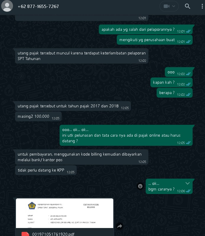 ariadrianto's tweet photo. 2. Lalu saya tanyakan ke nomor yg di sarankan, yaitu nomor Juru sita atau penagihan...
sdh dijawab bahwa saya punya hutang pajak 2017 dan 2018 karena keterlambatan pelaporan. https://t.co/4AgiY3yNVW