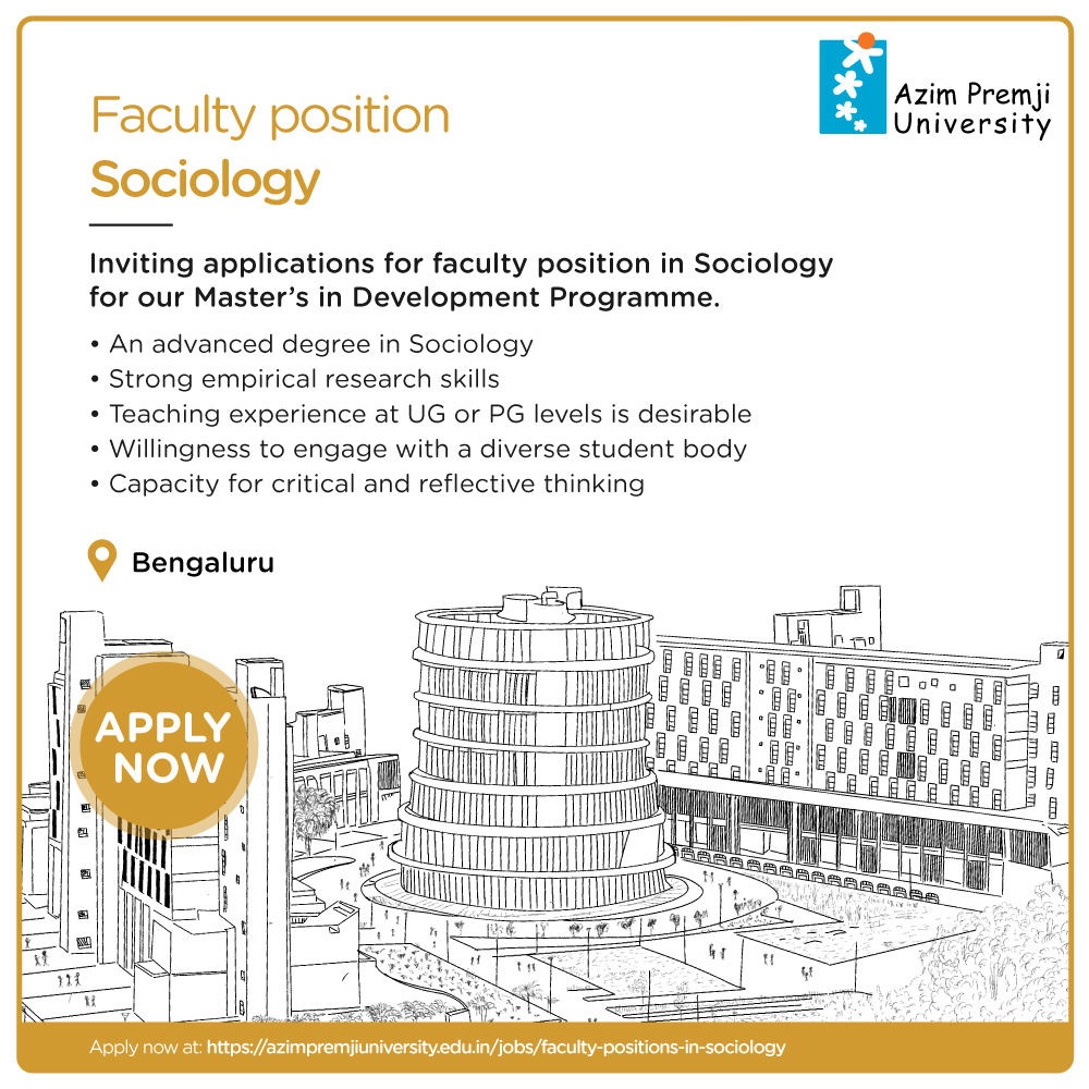 Azim Premji University invites applications for faculty positions for our Bengaluru campus. Experienced practitioners as well as academics can apply. #faculty #sociology #education
To know more on the requirements and application procedure, click here: azimpremjiuniversity.edu.in/jobs/faculty-p…