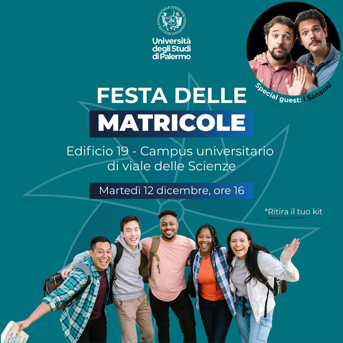 Festa delle matricole 2023 📌 domani, martedì 12 dicembre, dalle 16.00, al Campus #UniPa con la partecipazione de @isansoni_ ℹ️ t.ly/jlpRD