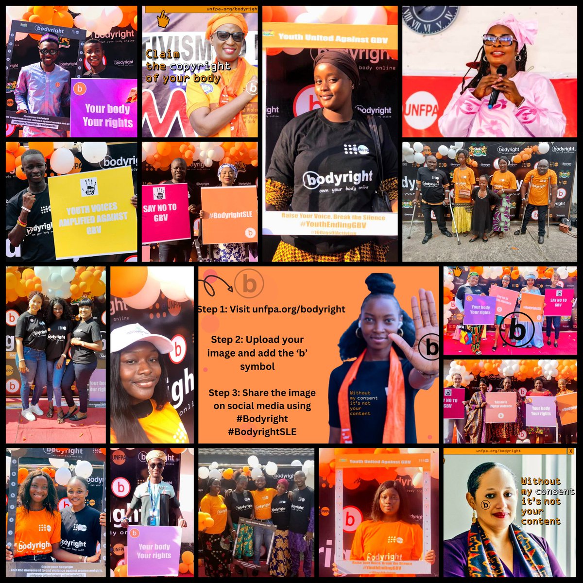 UNFPASierraleon's tweet photo. As we complete #16days of activism to #EndGBV, we're amplifying our campaign to create a safer and more inclusive world for women and girls on-line and off!
Join the #Bodyright movement to show your support 👉🏾 https://t.co/JZN7FXLwbk
#BodyRightSLE #StandUp4HumanRights https://t.co/0cC0eL2aDS