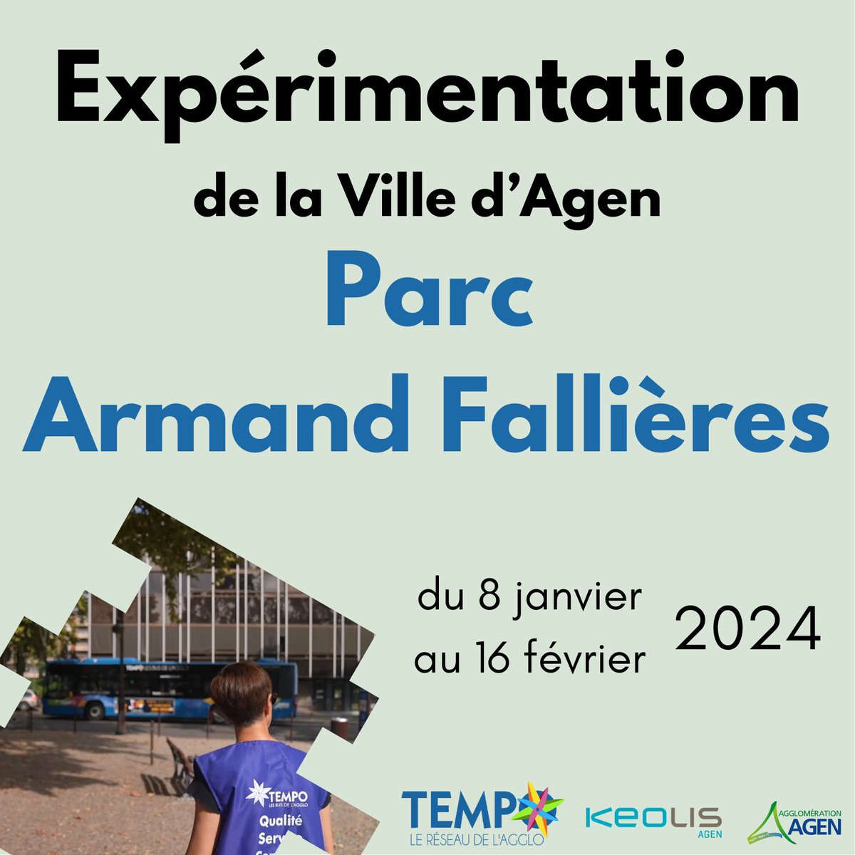 ⚠️Du 8 janvier au 16 février 2024 inclus, la Ville d'Agen mène, sur le parc Armand Fallières, l'expérimentation d'un nouveau plan de circulation. 

💡Les dessertes urbaines et scolaires sont amenées à évoluer sur cette période.

Toutes les infos : tempobus.fr/news/experimen…