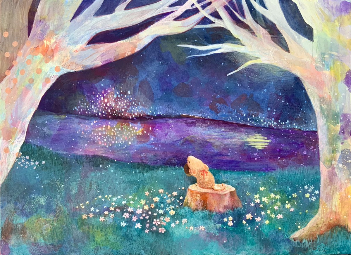 tree flower sitting painting (medium) traditional media solo scenery  illustration images