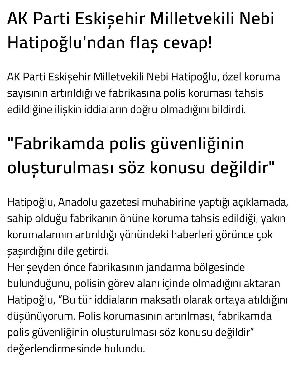 Akp’li nebi hatipoğlu “iddialar yalan” demiş… üzerine bir de “iddialar maksatlı” demeyi unutmamış.! Son olarak fetö metö de derse tam olur… Ancak biz belgeli bir haber yayınlıyoruz. Bizim belgemiz milletvekilinin sözünden daha muteberdir. Madem öyle akşamüstünü bekleyin.!