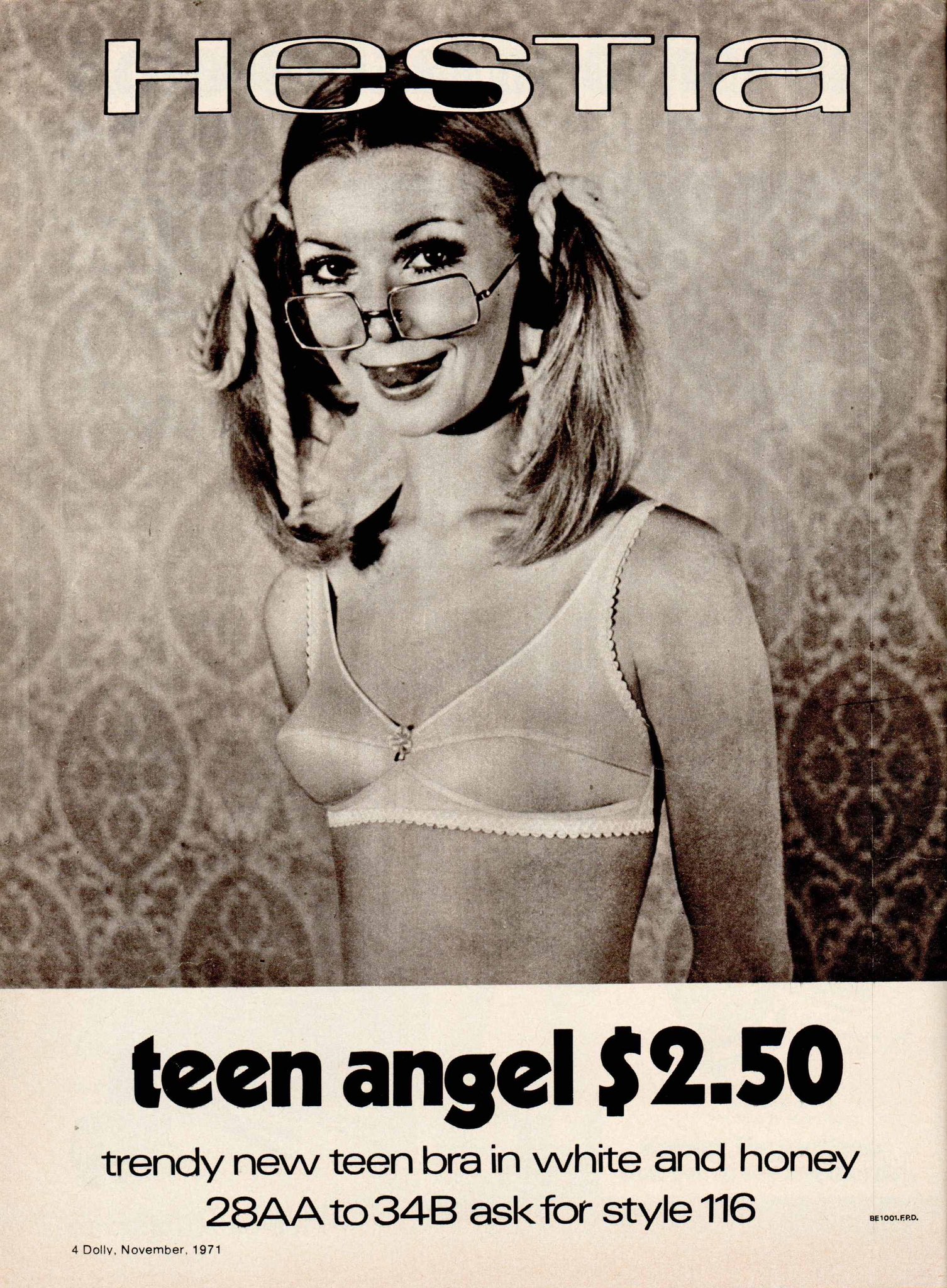 Lauren Rosewarne on X: trendy new teen bra in white and honey More from  the folks who asked us what was new in bosoms (  Hestia teen angel. Dolly, 1971.  /