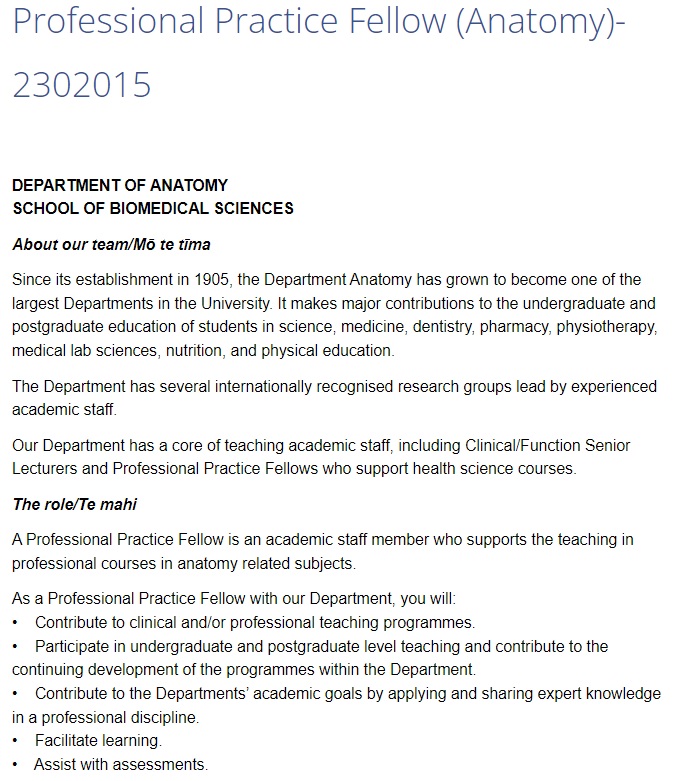 Australian & NZ Association of Clinical Anatomists (@anzaca_inc) on Twitter photo ** JOB OPPORTUNITY **
Professional Practice Fellow
<a href="/otago/">University of Otago</a> New Zealand
#ANZACA2023 ECAs looking for a permanent teaching role in Dunedin? Look no further!,
otago.taleo.net/careersection/… ** JOB OPPORTUNITY **
Professional Practice Fellow
<a href="/otago/">University of Otago</a> New Zealand
#ANZACA2023 ECAs looking for a permanent teaching role in Dunedin? Look no further!,
otago.taleo.net/careersection/…