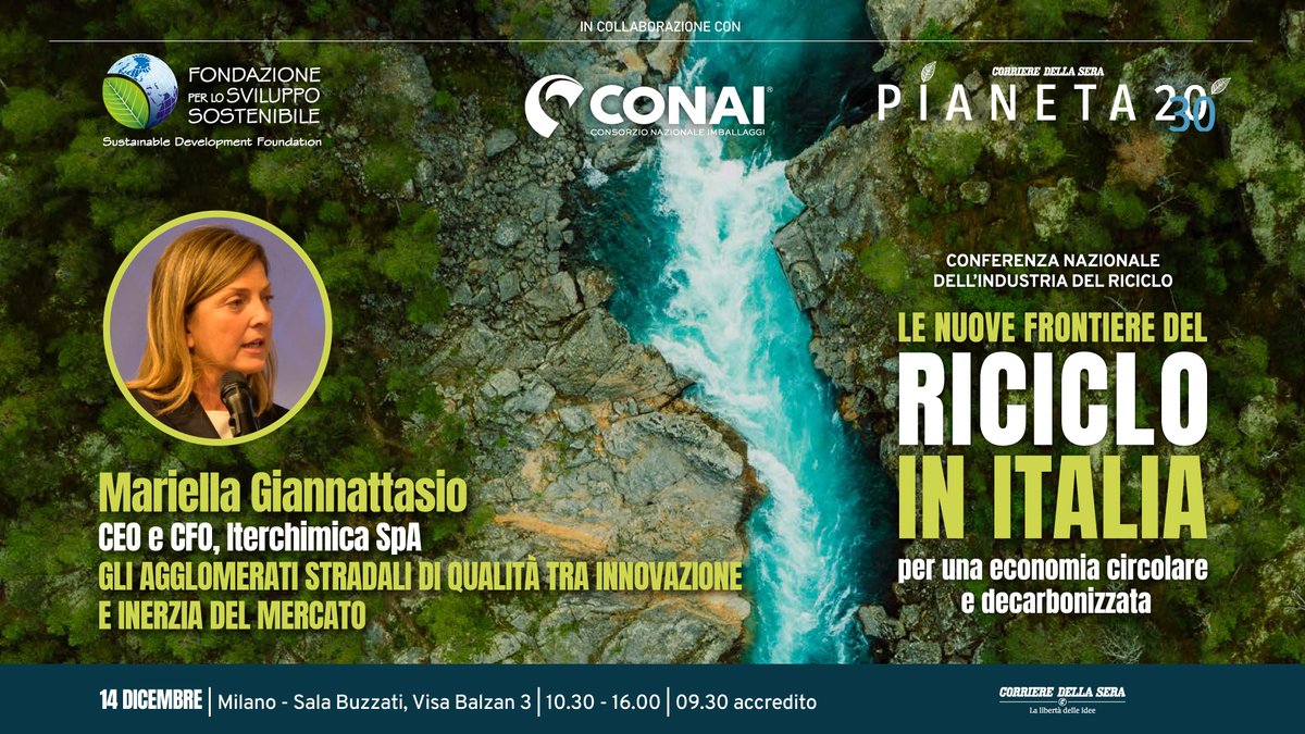 Giovedì 14 dicembre si terrà presso la Sala Buzzati del @Corriere la seconda edizione della Conferenza Nazionale dell'Industria del #Riciclo.
Mariella Giannattasio, CEO e CFO di #Iterchimica, prenderà parte all'evento. ricicloinitalia.it/la-conferenza/…
#ricicloitalia23