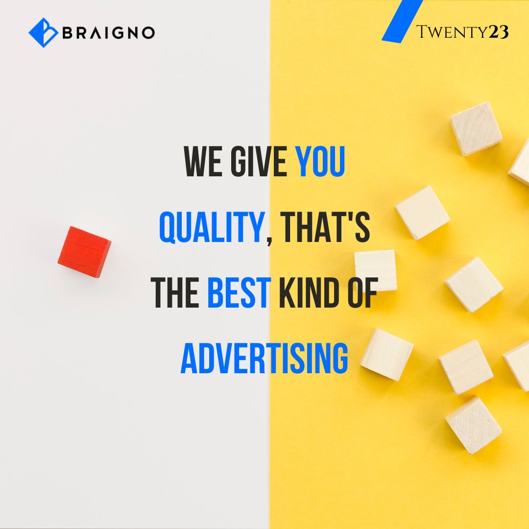 🌟 Quality redefined at Braigno! 🌟 
“We give you quality, that’s the best kind of advertising.” 💎 Elevate your experience with precision and passion in every product. 🚀 Satisfaction is not just a goal; it’s our masterpiece. 🌈”
#QualityRedefined #Braigno #PrecisionAndPassion
