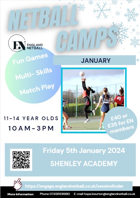 Our Netball Youth Camps are back! 📷
Join us on the court for a day of netball magic at the England Netball Youth Camp! Shenley Academy hosts the action on Friday, January 5th, from 10 AM to 3 PM. Book your spot through the Session Finder on Engage!📷📷
