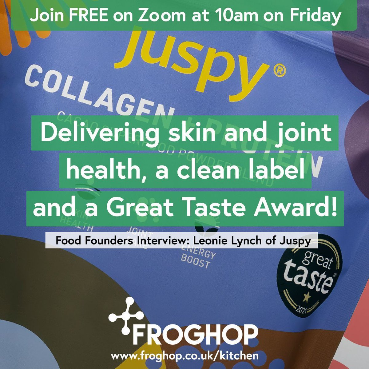 How to combine skin and joint health, energy boosting ingredients and a clean label with a Great Taste Award? Find out with @juspyoriginal on Friday at 10am. Register now 👉 buff.ly/3Ris9ls

#foodfounders #foodpreneur #foodbiz #jointhealth #cleanlabel  #greattasteaward