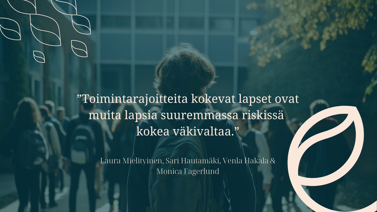 Toimintarajoitteita kokevien lasten terveyttä ja väkivaltakokemuksia tarkastellaan <a href="/LauraMielit/">Laura Mielityinen</a>, <a href="/sarihautam/">Sari Hautamäki</a>, @venla_hakala ja Monica Fagerlundin artikkelissa v. 2022 #Lapsiuhritutkimus­-tulosten valossa.
#terveys #LapsenOikeudet
🔗urn.fi/URN:ISBN:978-9…