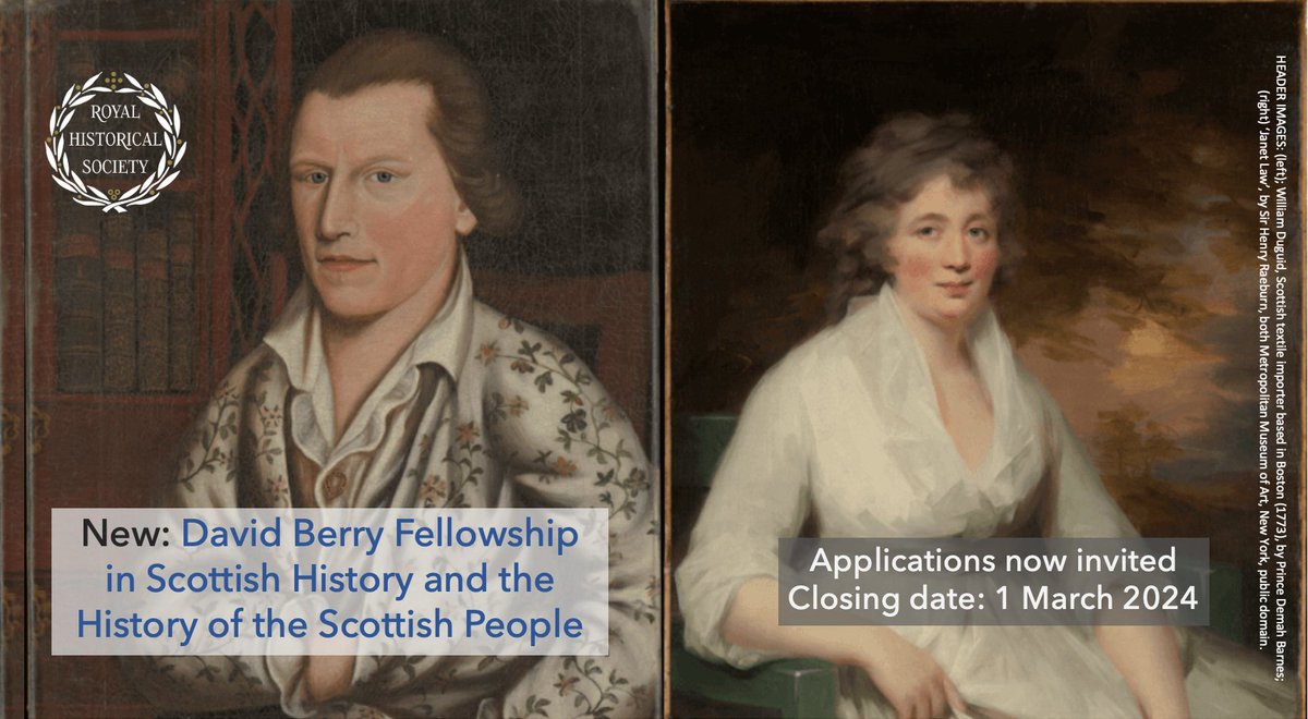 We're very pleased to launch today our new 'David Berry Fellowship in the History of Scotland and the Scottish People': bit.ly/488QWzk £2,500 to support research in the coming year. Closing date Friday 1 March 2024 #twitterstorians