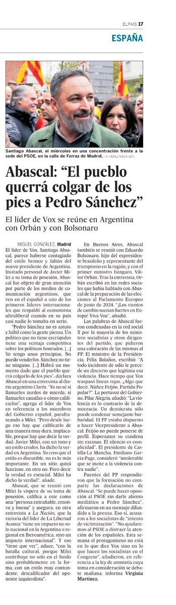 No escucho el rasgar de las vestiduras de los editorialistas de la derecha sobre las palabras de Abascal que, a mi juicio, son delictivas. Por favor, si alguien encuentra un análisis proporcionado a la gravedad de estas palabras soy todo ojos.