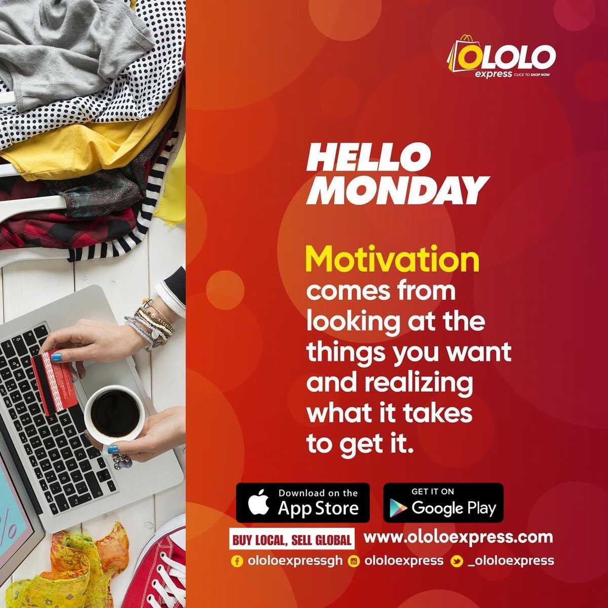 Be motivated to achieve.
#ololo #ololoexpress #mondaymotivation #Ghana #onlinemarketplace #sellonline #buyonline