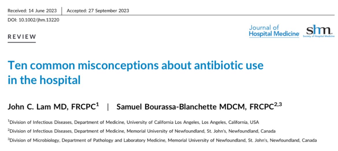 Espectacular publicación🎇 <a href="/JHospMedicine/">Journal of Hospital Medicine</a>➡️10 MITOS en ANTIBIOTERAPIA HOSPITALARIA🧜‍♀️💊🏥. Desmiente a “clásicos”:
1. Más espectro, más efectivo
2. CMI más baja, mayor eficacia
3. Bactericida mejor q bacteriostatico
…y así hasta 10!👇🏻📸No dejéis d leerlo🤓
…mpublications.onlinelibrary.wiley.com/doi/epdf/10.10…