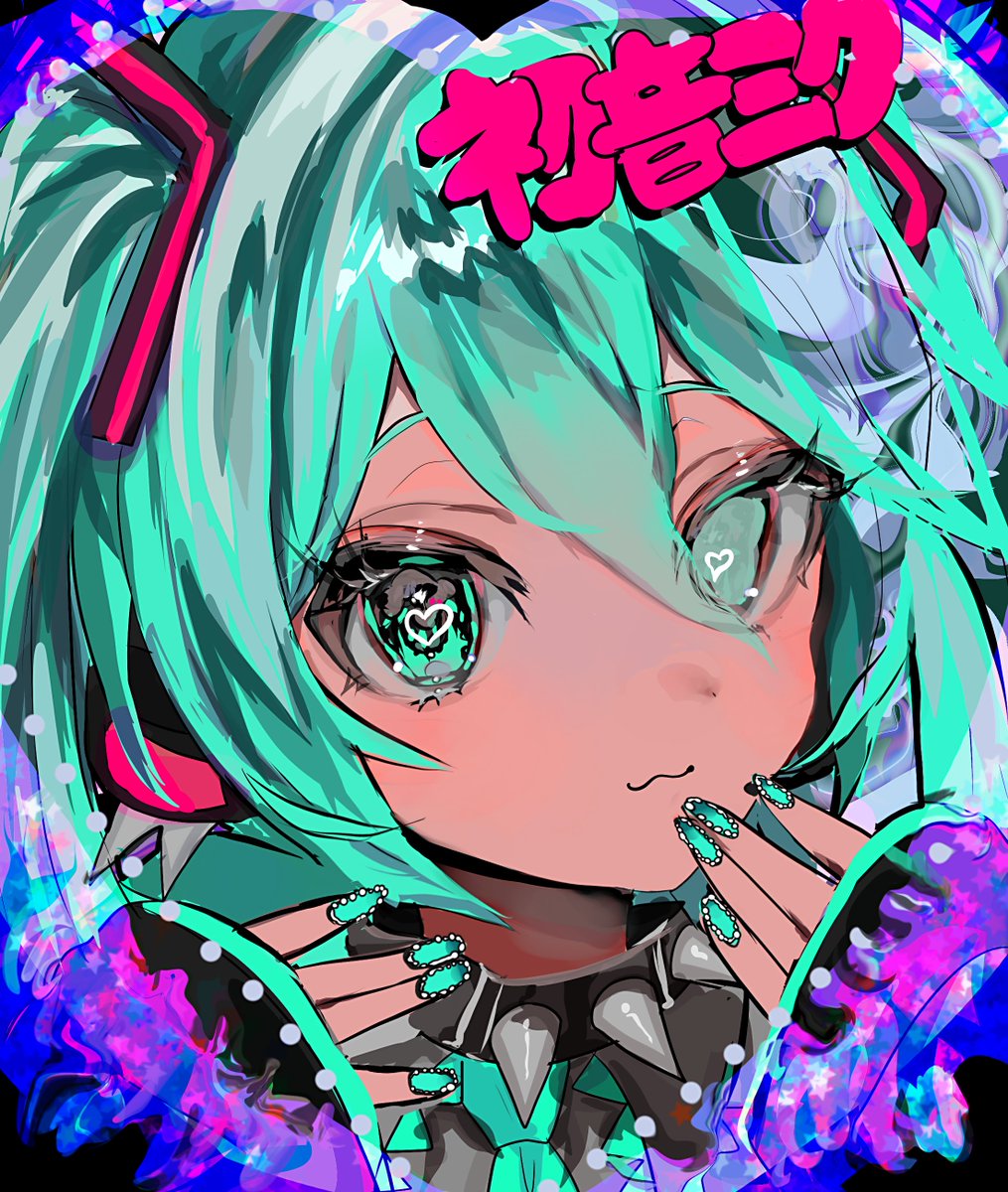 hatsune miku 1girl solo spikes spiked collar collar twintails symbol-shaped pupils  illustration images