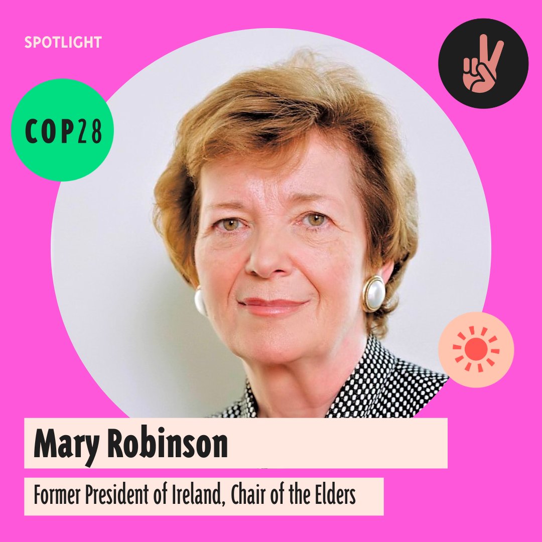 Still at #COP28? Come and join us for today's high-level speaker segment! We have the wonderful Mary Robinson, Chair of @TheElders in conversation with children and youth. 📍Children and Youth Pavilion, B7 90 (upstairs) ⏰ 12:00 - 12:30 See you there!