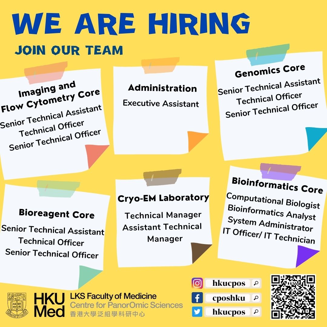 #hkucpos #hiring #sciencejobs #cpos #HKUMed #connectwithus #sassoonroad #hku #DNAsequencing #RNAsequencing #hiringnow #sciencejobopportinities #DNA #RNA #genomics #proteomics #research #metabolomics #bioinformatics #hongkongjob #recruitment #hongkonghr #hongkonglifestyle #招聘