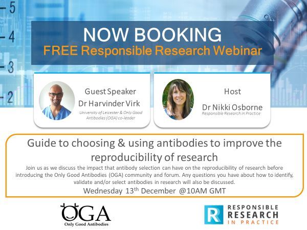 There is still time to register for our December #FREE #webinar on Wed 13th Dec. Join Dr Harvinder Virk and Dr Nikki Osborne for this FREE 'Guide to choosing and using #antibodies to improve the #reproducibility of research' webinar. buff.ly/48vps84