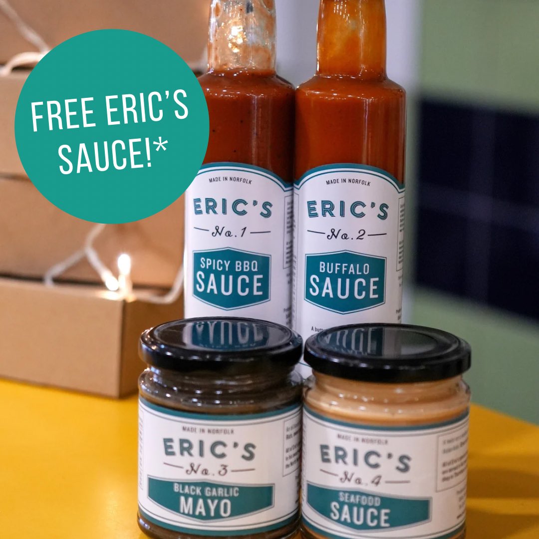 On the 11th day of Christmas, Eric’s Fish and Chips gave to me… A bottle of Eric’s sauce for free! You’re in for a treat because we’re offering you a free bottle of Eric’s sauce with orders over £20. *Available today. Quote ’Saucy Christmas’ to redeem. Not on click & collect.