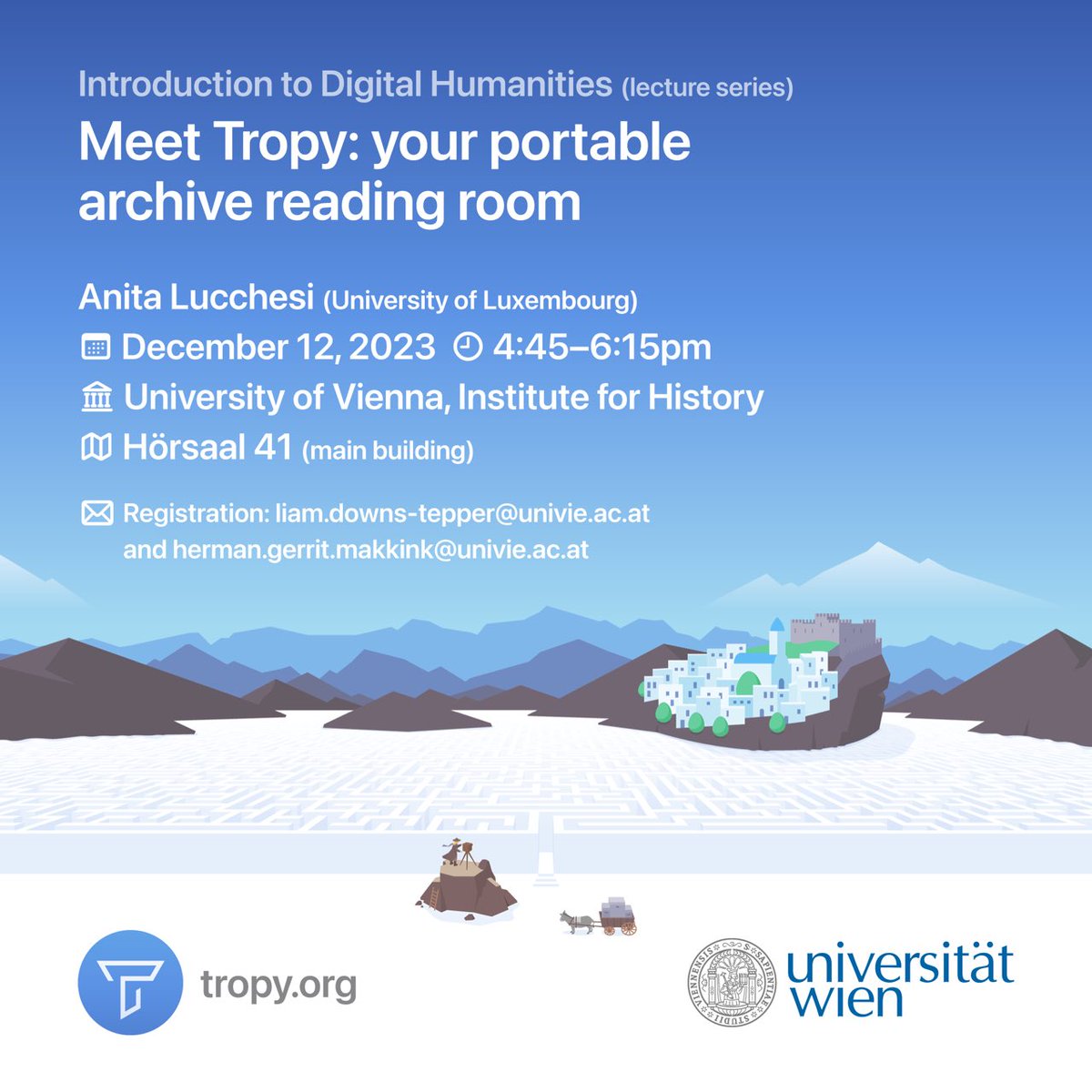 Hey #twitterstorians! Tomorrow, we’ll introduce @tropy at @DH_UniWien as part of their #DH lecture series: acdh.univie.ac.at/en/announcemen… 

Is your New Year’s resolution to tidy up your digitized sources? Then join us!

📧 To register, email: liam.downs-tepper@univie.ac.at