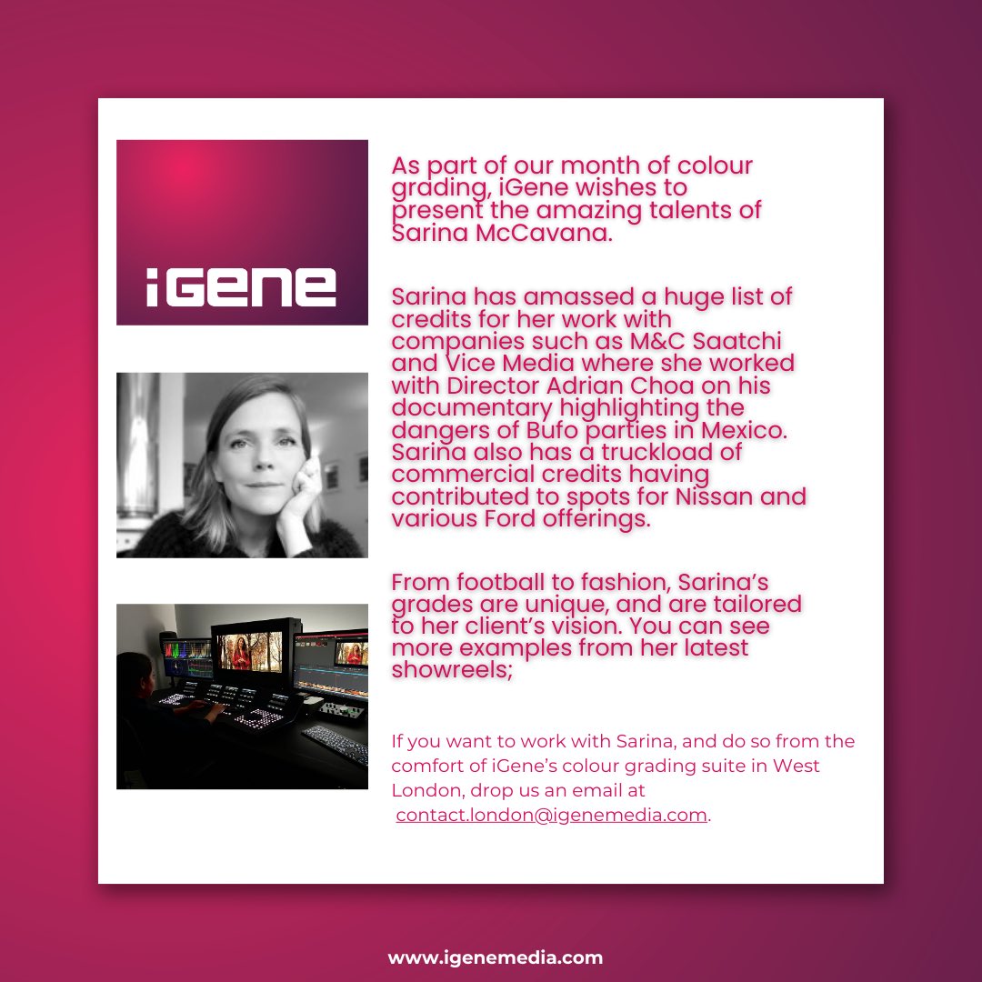 You can checkout Sarina McCavana’s latest showreels here:

*Branded Reel*
lnkd.in/eCCBKy-7 Commercial/Branded Reel

*TV/ Docs Reel*
lnkd.in/eJKJ9PBB TV/Docs Reel

or visit her website
lnkd.in/es5tuyS2

#postproduction #colorgrading #colourist #london