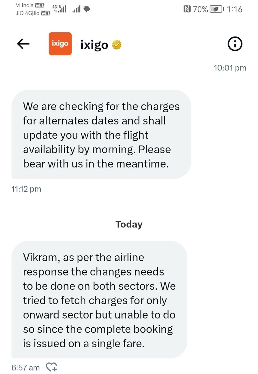 vikram_911's tweet photo. @ixigo This is the kind of response you give to customers and play around with their money, emotions and time https://t.co/5hSQQQE1vd
