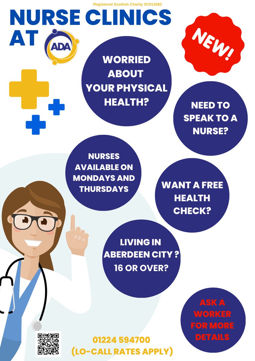 Today sees the start of our Nurse Clinics at 7 Hadden Street. If you'd like to learn more about this service, run in partnership with NHSGrampian, get in touch at 01224 594700 (lo-call rates apply) or email info@alcoholanddrugsaction.org.uk.