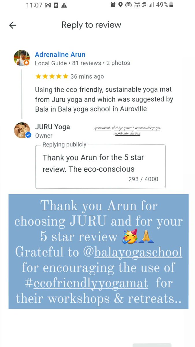 #5starreview #CustomerExperience #JURUYoga #BESTYOGAMAT #ThankYou