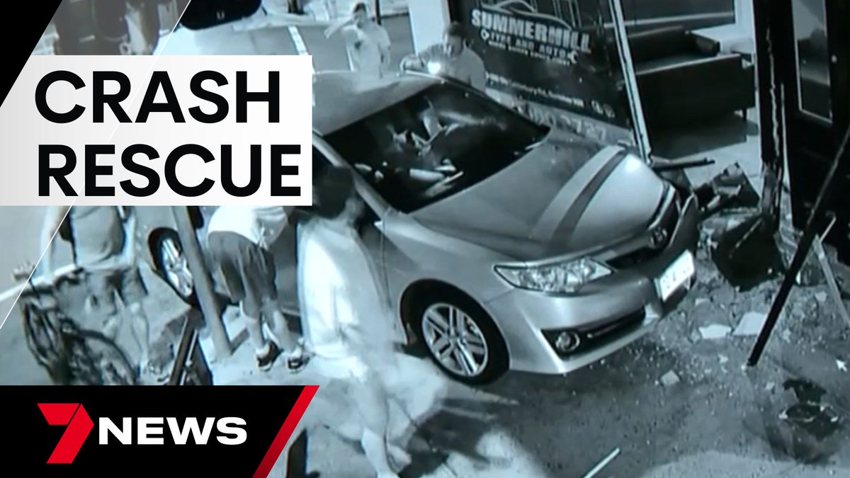 Bystanders have leapt into action to help a trapped woman after a car crashed into a shopfront in Sydney's inner west. Security cameras captured the moment the driver lost control damaging the workshop only a week after it reopened. youtu.be/gxy14JSSNig #Crash #7NEWS