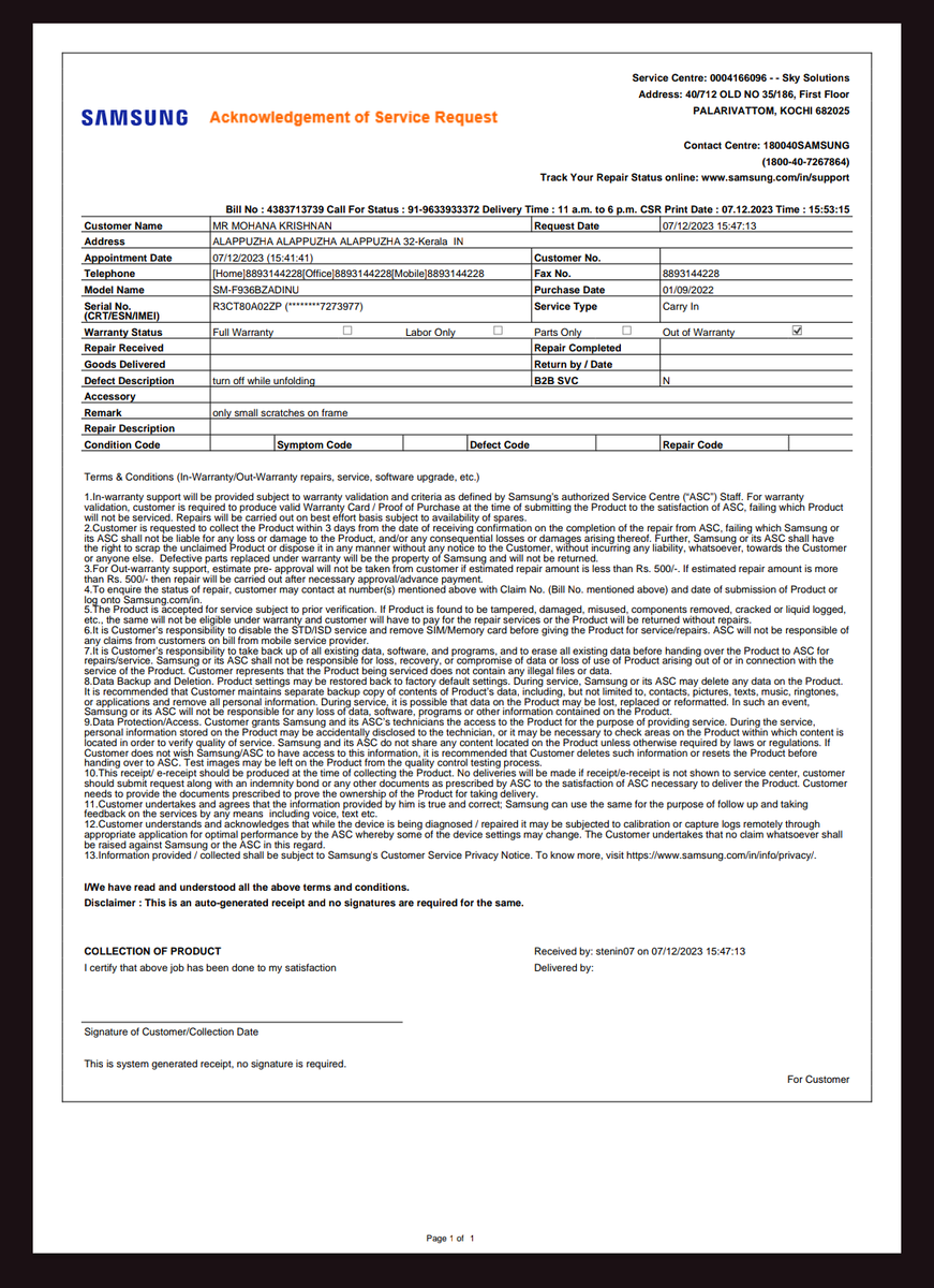 7Mohanakrishnan's tweet photo. @SamsungIndia Sorry to Say this Pls improve your product quality and be aware that a loyal customer of Samsung who are using Samsung Phones with utmost trust for Past 10 Years precisely from Note 3 Neo to Fold 4. We are nt buying Samsung FlagShip Phones to use only for 1.3 Years.@SamsungIndia https://t.co/xbggf3eG7M