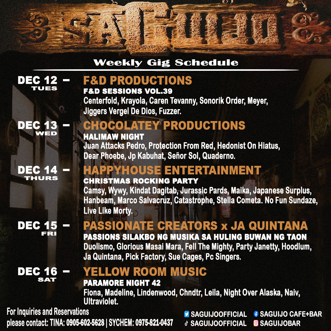 saGuijo Weekly Gig Schedule Dec 12 - Dec 16 🔥 see you guys!