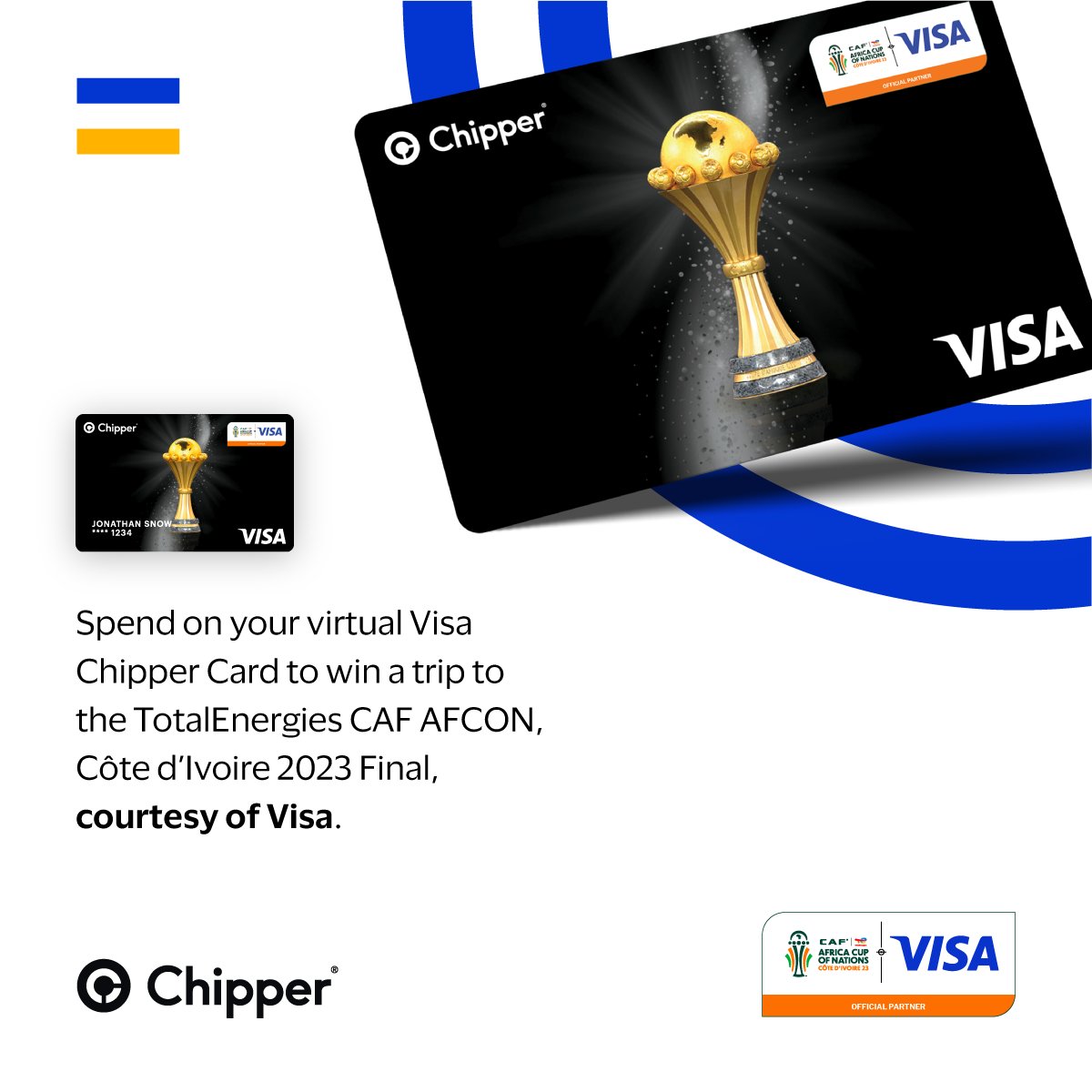 We've got some exciting news! We're teaming up with Visa to bring you a chance of a lifetime: a trip to the TotalEnergies CAF AFCON, Côte d’Ivoire 2023 Final, thanks to Visa 🌍🎉 Spend $200+ by 31 December 2023 on your virtual Visa Chipper Card in two transactions, and you…