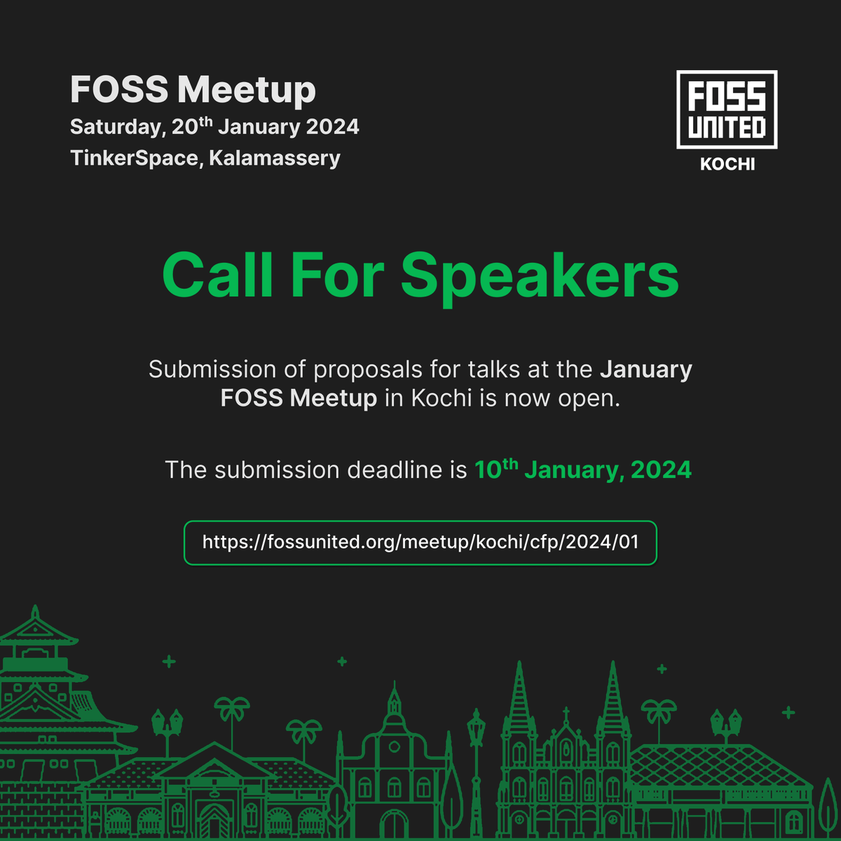 The new year brings hopes for new beginnings - our first FOSS Kochi Meetup for the new year is happening on 20 Jan, 2024 😊 

📌 Venue: <a href="/TinkerHub/">TinkerHub</a>'s TinkerSpace, Kochi

We're opening our Call for Speakers a bit early 😁😁

Submit your proposal at: 
fossunited.org/meetup/kochi/c…