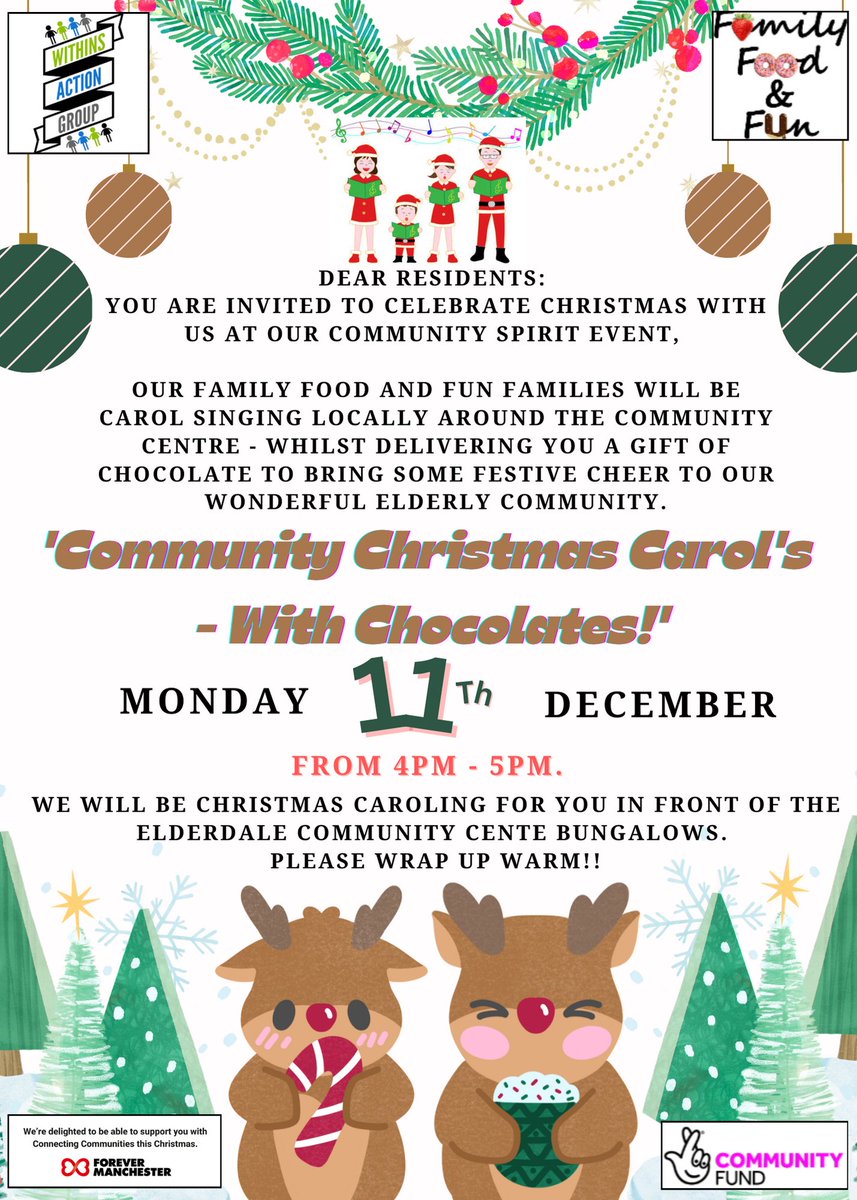 🌲 Today's the day we spread our Christmas spirit to the elderly residents in the bungalows around our local community centre! Our Within's Action Group F,F&F families are going to be singing our hearts out whilst delivering chocolates to them. Thanks to Forever Manchester! ❤️🎅