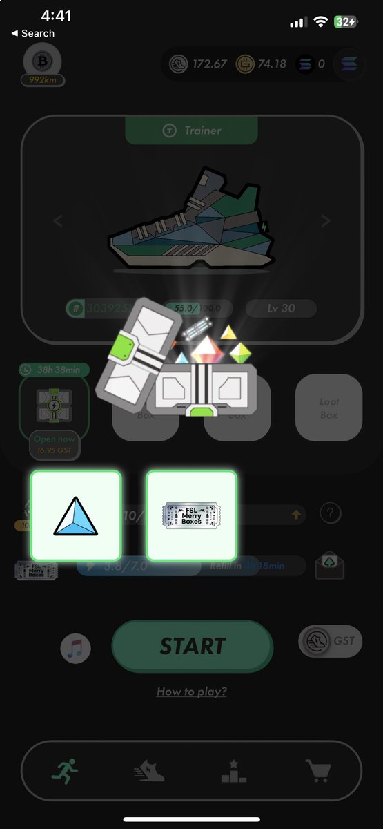 Cryptoe1987's tweet photo. Level 3MB and a ticket, just shows you all level boxes have a chance to get these raffle tickets for #merryboxes #stepn #mooar https://t.co/tFAKKKOui2