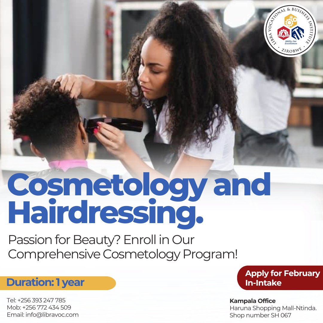 Elevate your passion for beauty with Libra Vocational's Cosmetology and Hairdressing Course! Unlock the art of glamour and style. Enroll now and sculpt your future in the world of beauty. 💇‍♀️✨ #LibraVocational #BeautySchool #HairdressingCourse
Register for Feb intake...