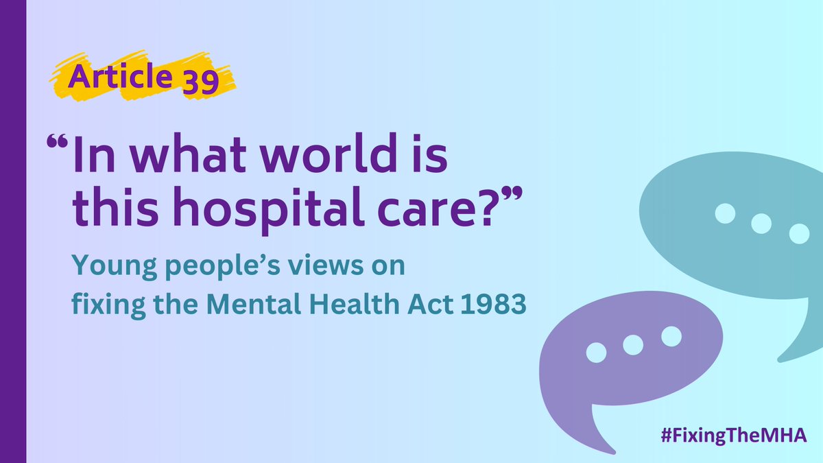 NEW: 'In what world is this hospital care' Published today, our report of young people's reflections on the Draft Mental Health Bill, and what must change for children in mental health inpatient care. article39.org.uk/2023/12/11/you… #FixingTheMHA 1/3