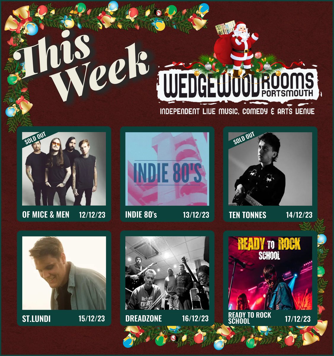 This week at the Wedge!😍 @OMandM w/ @Caskets_band + @WeAreDefects – SOLD OUT Indie 80's @fitz_promotions presents @ten_tonnes w/ @coco_lost – SOLD OUT @stlundi w/ @BlandfordMarley + @OllyHite @dreadzonemusic Ready To Rock School Annual Show 👉 wedgewood-rooms.co.uk 👈