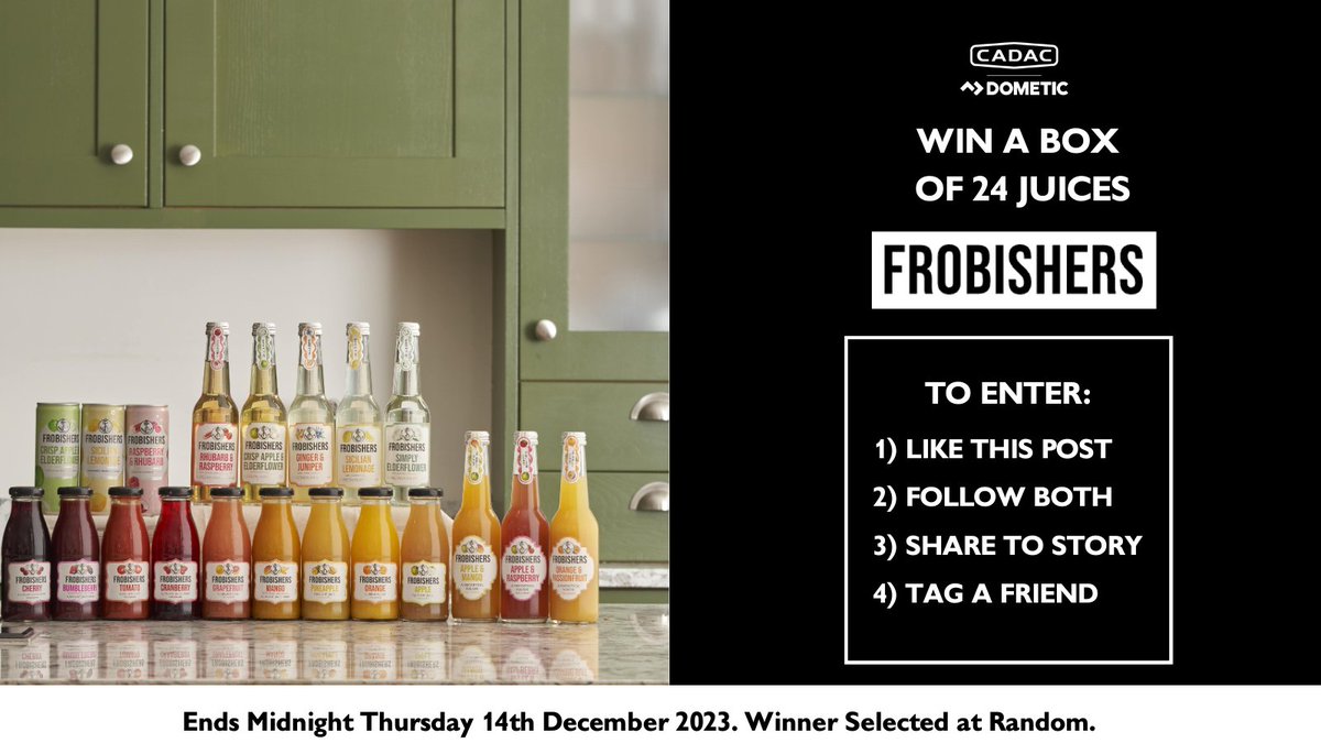 We've teamed up with @frobishers to giveaway 24 juices! 

To enter:
⭐ LIKE this post
⭐ FOLLOW @cadacuk and @frobishers 
⭐ SHARE this post to your story
⭐ TAG a friend

Comp ends Thurs 14th Dec 2023. We never ask for bank details.

#Competition #Giveaway #juices #Frobishers