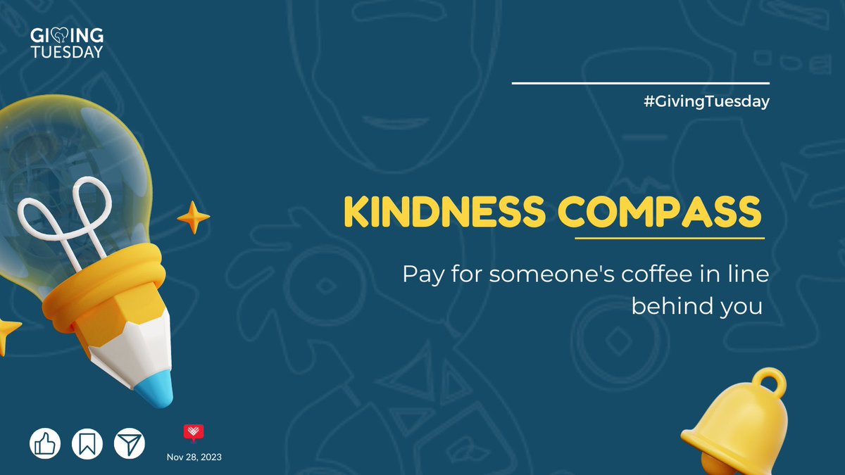 #GivingIdea: Brighten someone's day, pay for someone's coffee in line behind you. Let's paint the world with kindness.
#GivingTuesday #GivingTuesday2023 #OrdinaryExtraordinaryGenerosity #GiveToday #DailyGiving #Generosity #Kindness #UbuntuGiving