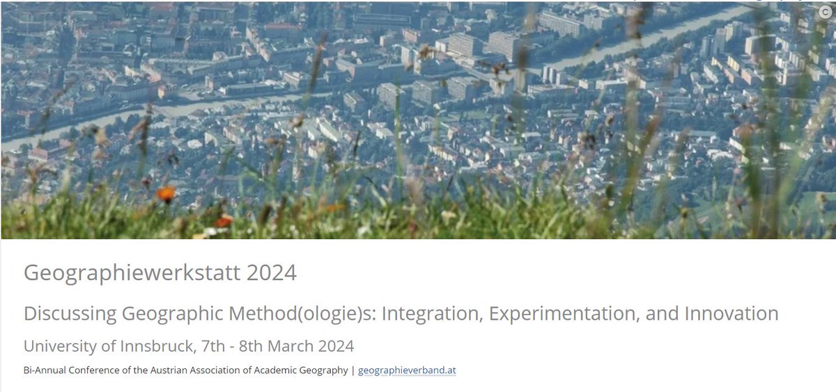 Tabea Bork-Hüffer (@tabeabork) on Twitter photo ⏲️Deadline: 15 Dec CfP Conference "Discussing Geographic Method(ologie)s: Integration, Experimentation, and Innovation", March 6-7 <a href="/uniinnsbruck/"><a href="/uniinnsbruck/">@uniinnsbruck@social.uibk.ac.at</a>@social.uibk.ac.at</a>; 🤩keynotes by <a href="/agaleszczynski/">agnieszka leszczynski</a>, <a href="/m_schaepman/">Michael Schaepman</a>, Inga Gryl, Margreth Keiler @uniinnsbruck Pls RT uibk.ac.at/en/geography/g… ⏲️Deadline: 15 Dec CfP Conference "Discussing Geographic Method(ologie)s: Integration, Experimentation, and Innovation", March 6-7 <a href="/uniinnsbruck/"><a href="/uniinnsbruck/">@uniinnsbruck@social.uibk.ac.at</a>@social.uibk.ac.at</a>; 🤩keynotes by <a href="/agaleszczynski/">agnieszka leszczynski</a>, <a href="/m_schaepman/">Michael Schaepman</a>, Inga Gryl, Margreth Keiler @uniinnsbruck Pls RT uibk.ac.at/en/geography/g…