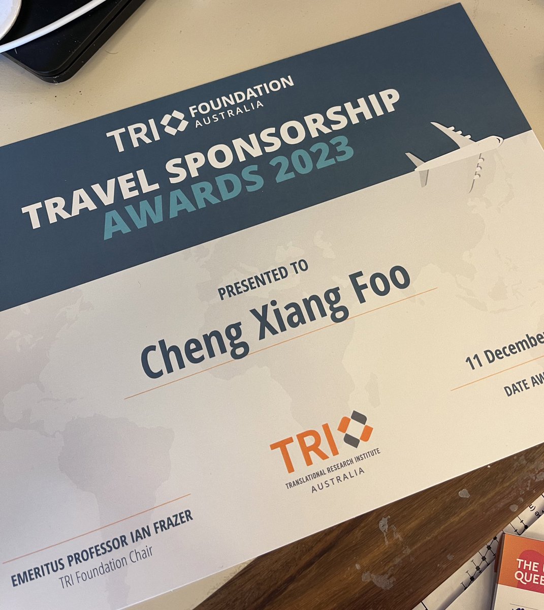 Cheng xiang foo (@chengxiangfoo) on Twitter photo Happy to receive the travel sponsership award from TRI foundation which will support my travel to attend #WCI2024! <a href="/TRI_info/">Translational Research Institute</a> <a href="/MaterResearch/">Mater Research</a> Happy to receive the travel sponsership award from TRI foundation which will support my travel to attend #WCI2024! <a href="/TRI_info/">Translational Research Institute</a> <a href="/MaterResearch/">Mater Research</a>