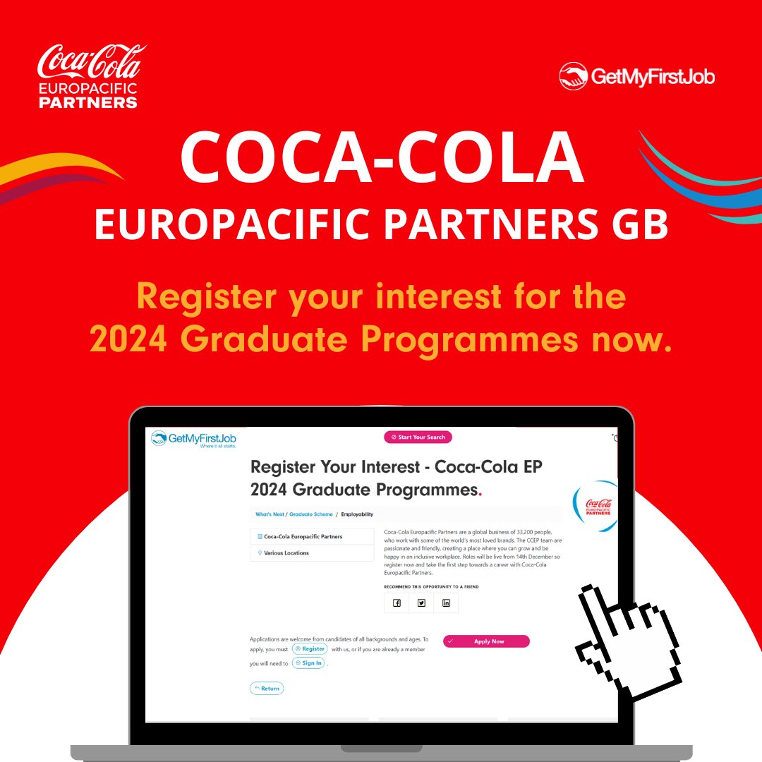 GetMyFirstJob's tweet image. 👀 New graduate career programmes with @CocaColaEP GB are fizzing into the fore. 🫧

Register Your Interest here on the GetMyFirstJob website 👉 getmyfirstjob.co.uk/search/details…

#GraduateProgrammes #Finance #SupplyChain #Commercial #EntryLevel #GetMyFirstJob