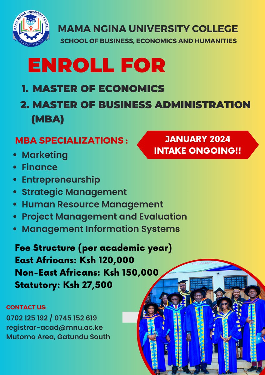 Some great news... We're accepting students for January 2024; Master of Economics & Master of Business Administration (MBA). The MBA has a variety of 7 specializations up from the previous 2. #MNUC2023 #mastersdegree #January2024Intake