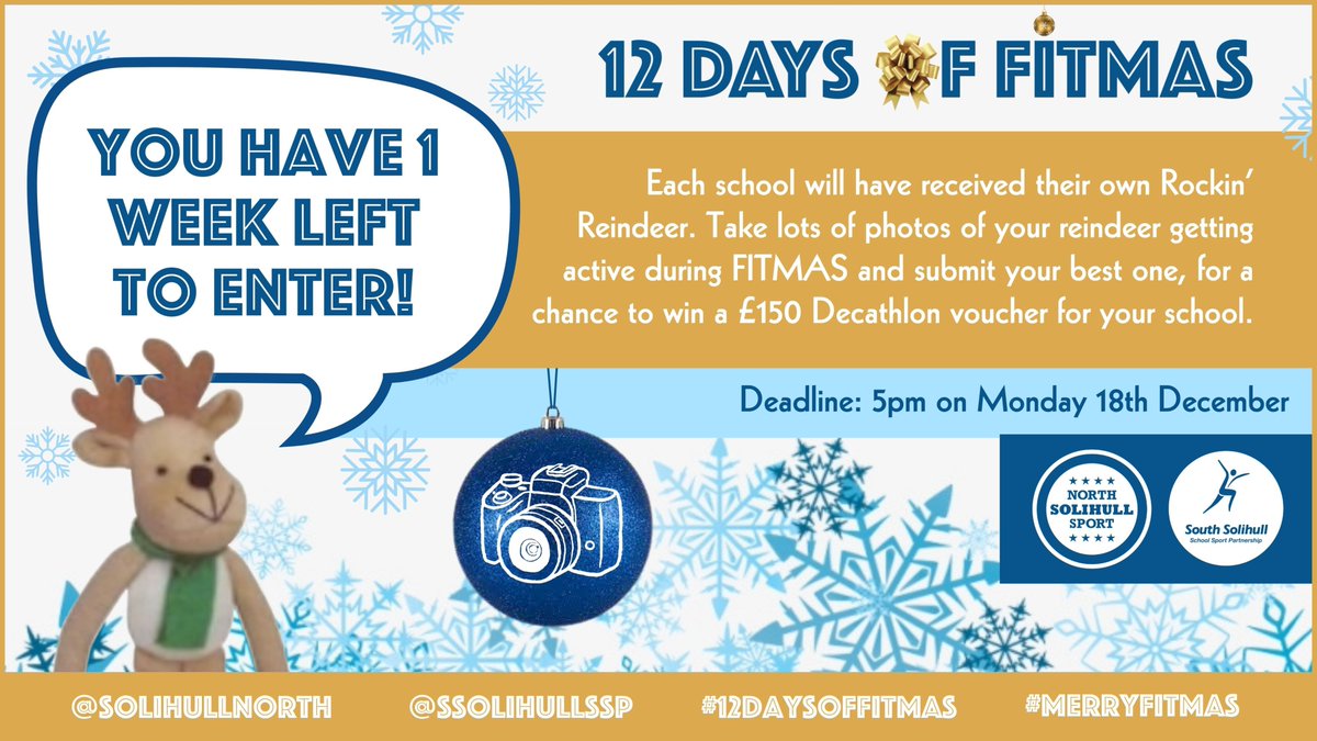 Remember to submit your school's Rockin'Reindeer Selfie by 5pm on Monday 18th December - to be in with a chance of winning our competition! #MerryFitmas #12DaysofFitmas