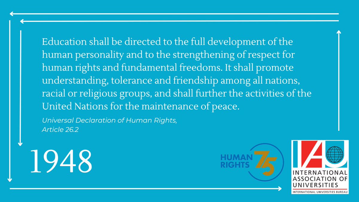 On this #HumanRightsDay, the IAU looks to Article 26 of the #UDHR which secures the Human Right to Education. The IAU seeks to ensure #equity in access and success in #highereducation and open access to knowledge, as well as higher education and research in the public interest.